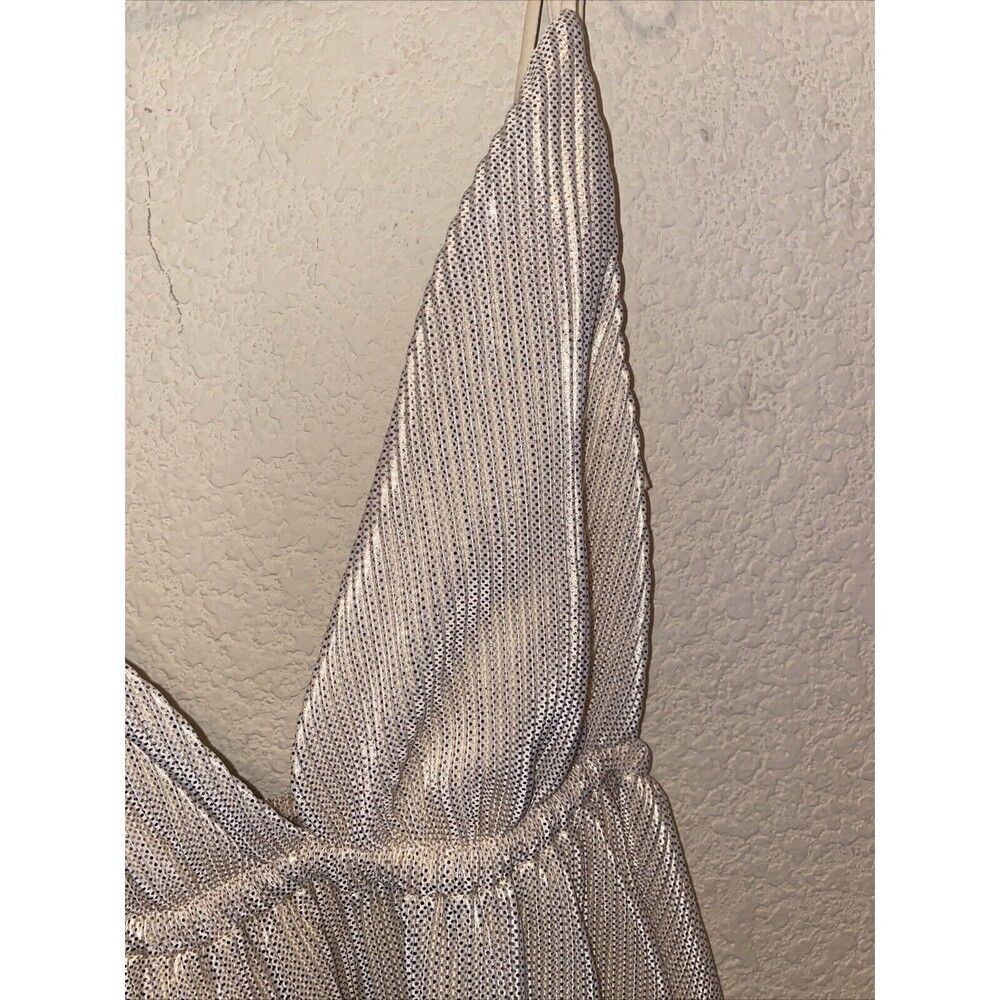 Lucy mini dress Shoulder Tie Gold Metallic Sexy HOCO pleated L fairy prom club - Picture 4 of 12
